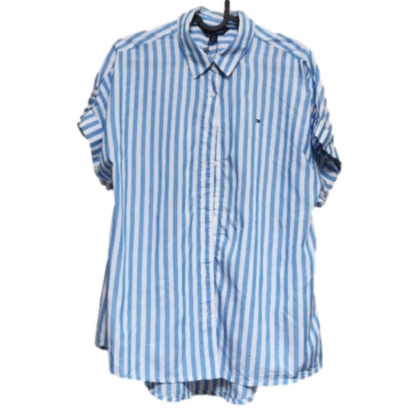 TOMMY HILFIGER Roll-Up Short Sleeve Oversize Shirt for Women - Picture 2 of 7
